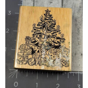 Christmas Tree Gifts‎ Presents Toys Rubber Stamp Wood #i85